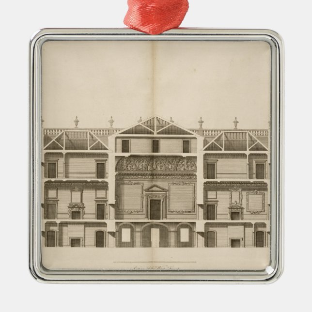 Houghton Hall: section of the West front, engraved Metal Tree Decoration (Front)