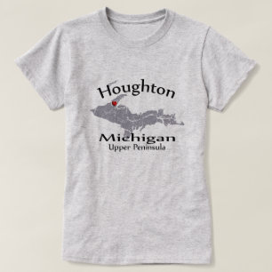Houghton Michigan Heart Map Design Ladies T-Shirt