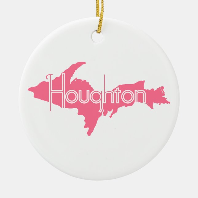 Houghton Michigan Upper Peninsula Ceramic Tree Decoration (Front)