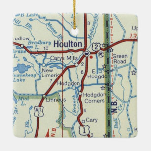 Houlton Maine Vintage Map Ceramic Ornament
