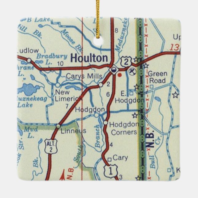 Houlton Maine Vintage Map Ceramic Ornament (Back)