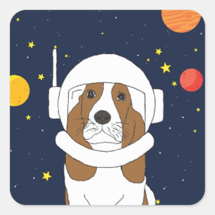Hound Dog Astronaut Animal With Space Helmet Baby  Square Sticker
