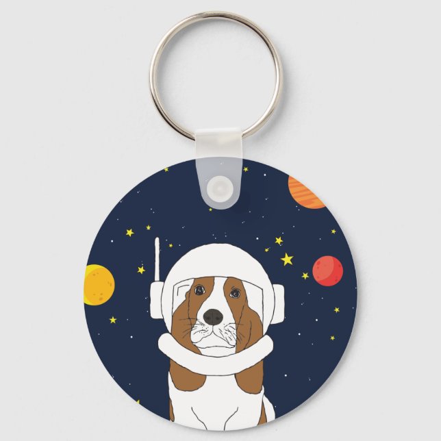 Hound Dog Astronaut Animal With Space Helmet Key Ring (Front)