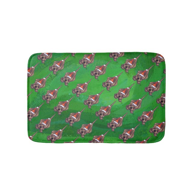 Hound Dog Christmas On Green Bath Mat (Front)