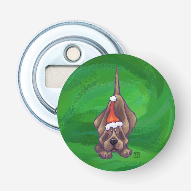 Hound Dog Christmas On Green Bottle Opener (Front)