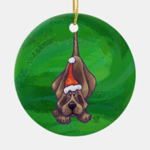 Hound Dog Christmas On Green Ceramic Tree Decoration