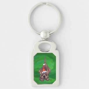 Hound Dog Christmas On Green Key Ring