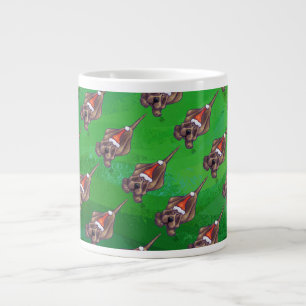 Hound Dog Christmas On Green Large Coffee Mug