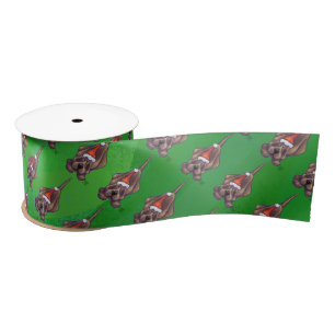 Hound Dog Christmas On Green Satin Ribbon