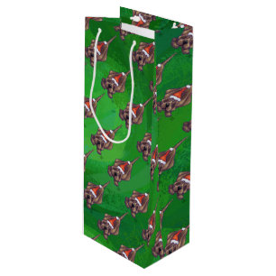 Hound Dog Christmas On Green Wine Gift Bag
