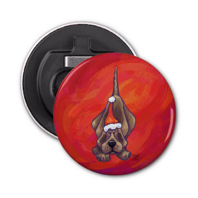 Hound Dog Christmas On Red Bottle Opener (Front)
