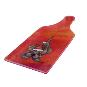 Hound Dog Christmas On Red Cutting Board