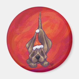 Hound Dog Christmas On Red Magnet