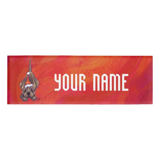 Hound Dog Christmas On Red Name Tag (Front)