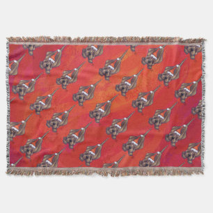 Hound Dog Christmas On Red Throw Blanket