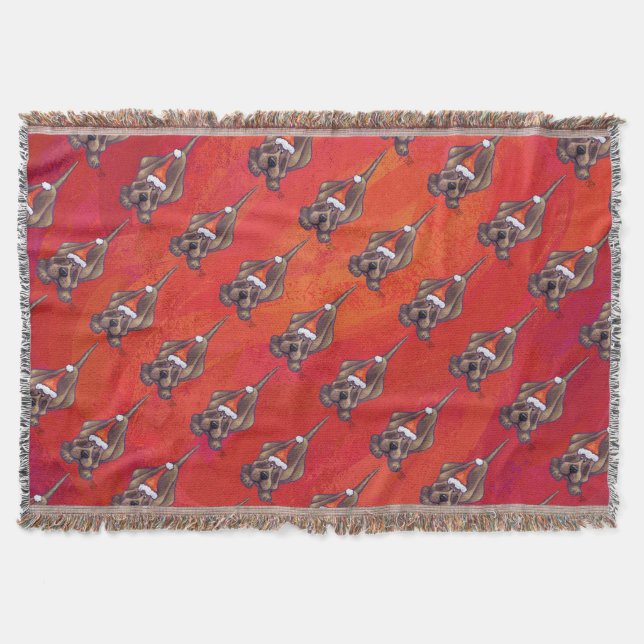 Hound Dog Christmas On Red Throw Blanket (Front)