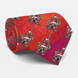 Hound Dog Christmas On Red Tie