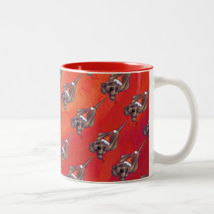 Hound Dog Christmas On Red Two-Tone Coffee Mug