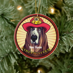 Hound Dog Firefighter   Ceramic Tree Decoration