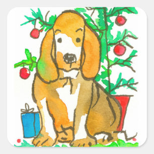 Hound Dog Merry Christmas Square Sticker