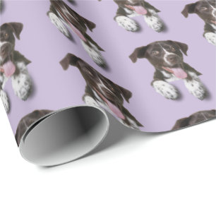hound dog on purple wrapping paper