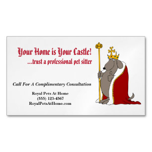 Hound Dog Royal Red Robes and Crown Pet Sitter Magnetic Business Card