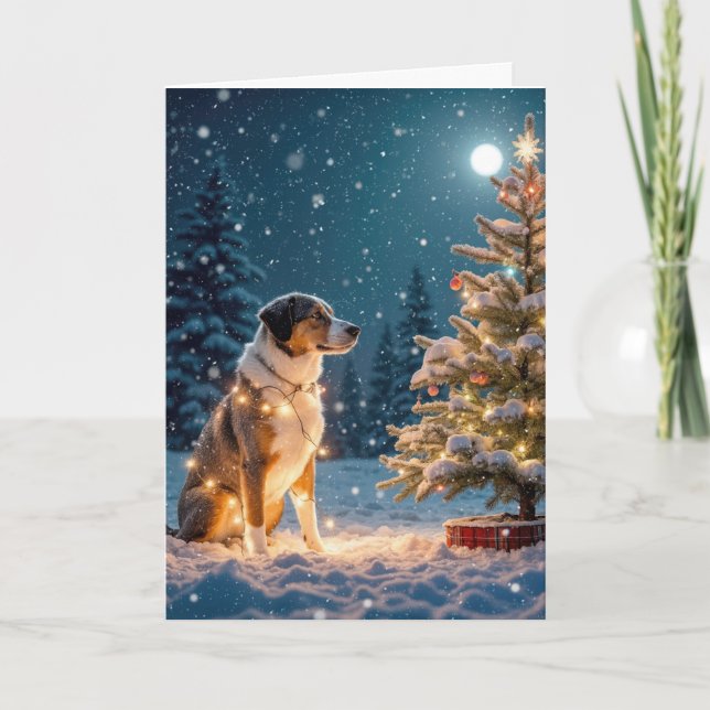 Hound Dog Tangled In Holiday Lights Card (Front)