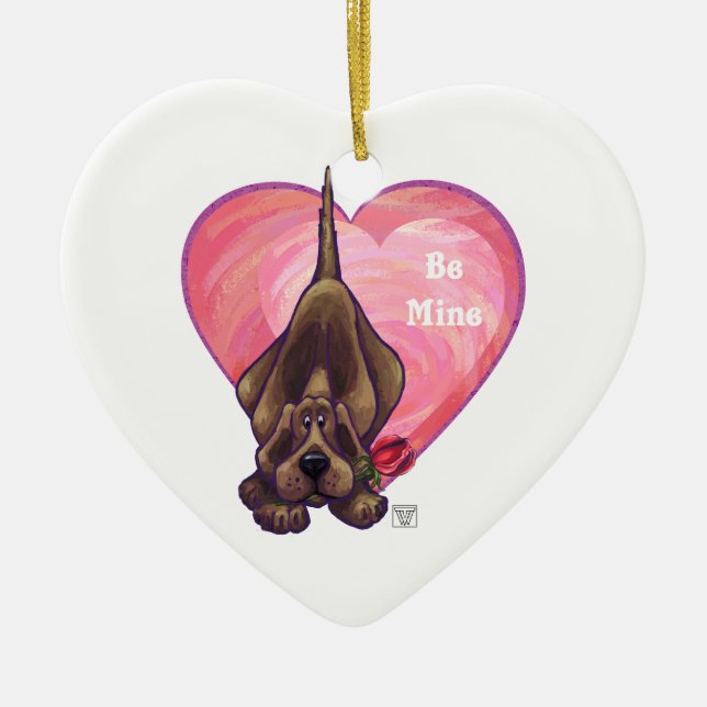 Hound Dog Valentine's Day Ceramic Tree Decoration (Front)