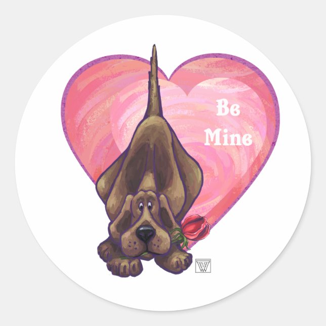 Hound Dog Valentine's Day Classic Round Sticker (Front)