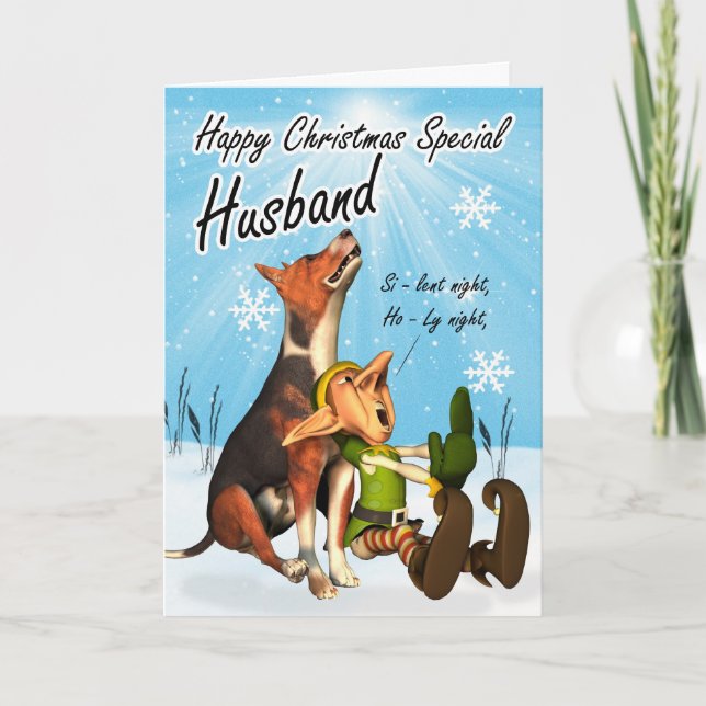 hound husband silent night christmas card (Front)