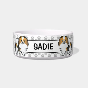 Hound Tricolor Pomeranian Cute Cartoon Dog & Name Bowl