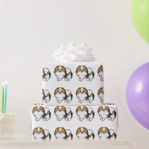 Hound Tricolor Pomeranian Cute Cartoon Dog Pattern Wrapping Paper