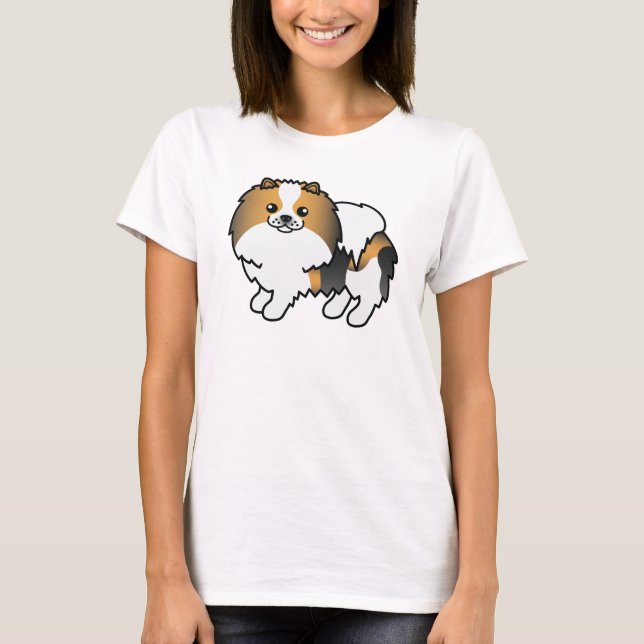 Hound Tricolor Pomeranian Cute Cartoon Dog T-Shirt (Front)
