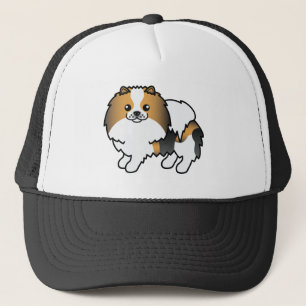 Hound Tricolor Pomeranian Cute Cartoon Dog Trucker Hat