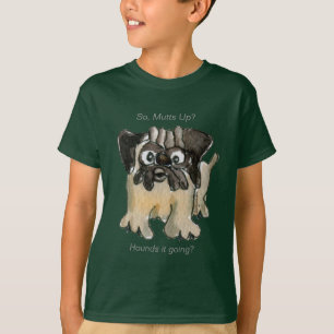 Hounds it Going? Cartoon Pug Dog Dark Kids T shirt