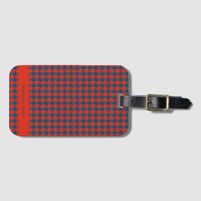 Hounds Tooth Personalised Luggage Tag (Front Horizontal)