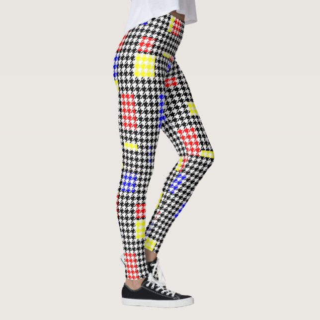 Houndstooth Abstract Black and Colours Modern Art Leggings (Right)