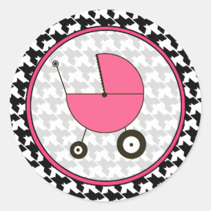 Houndstooth and Pink Baby Carriage Sticker