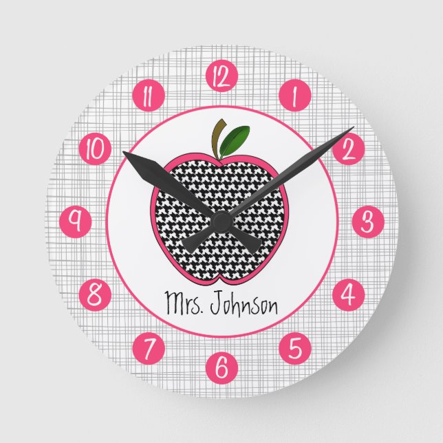 Houndstooth Apple Personalised Clock For Teachers (Front)