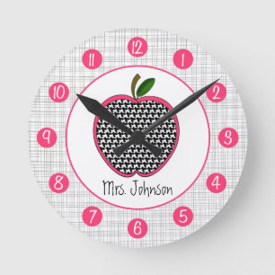 Houndstooth Apple Personalised Clock For Teachers