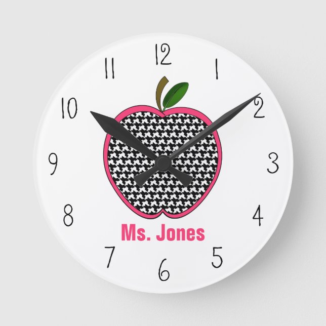Houndstooth Apple Teacher Clock (Front)