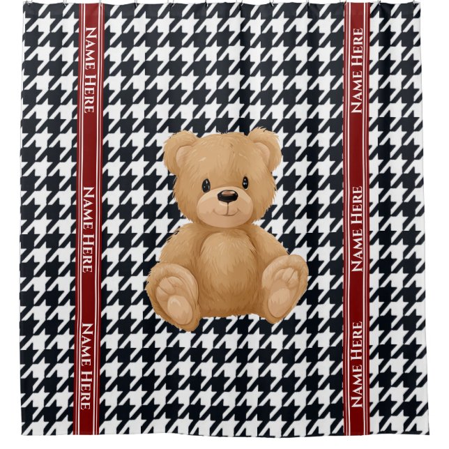 Houndstooth Bear Home, Shower Curtain (Front)
