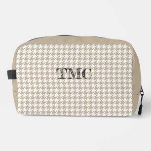 Houndstooth Beige White INITIALS Preppy Chic Dopp Kit