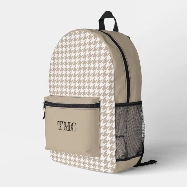 Houndstooth Beige White INITIALS Preppy Chic  Printed Backpack (Back Corner Right)