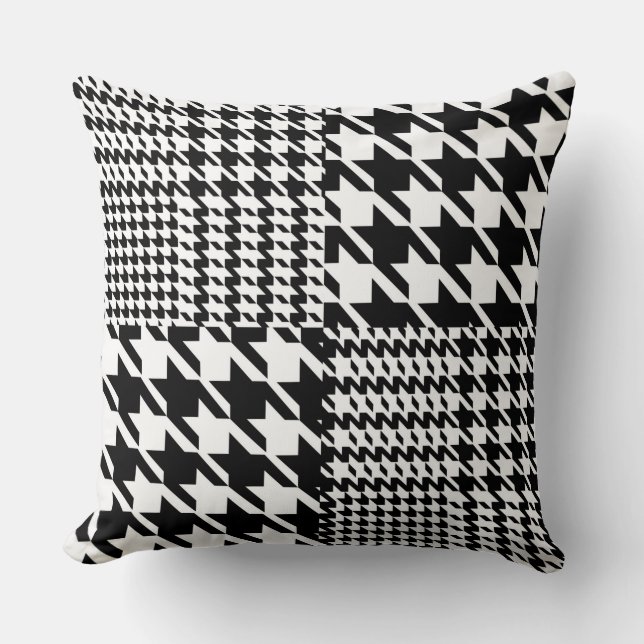 Houndstooth Black And White Patchwork Pattern Cushion (Front)