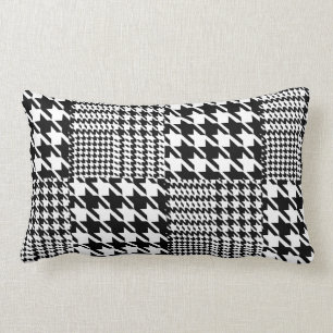 Houndstooth Black And White Patchwork Pattern Lumbar Cushion