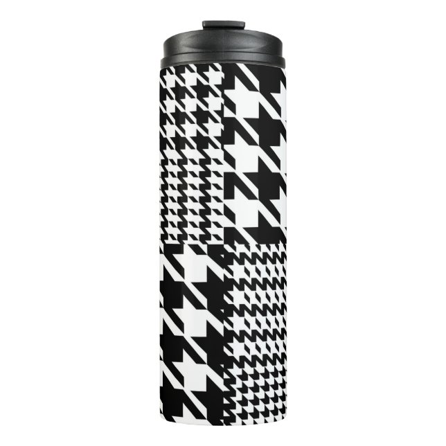 Houndstooth Black And White Patchwork Pattern Thermal Tumbler (Front)