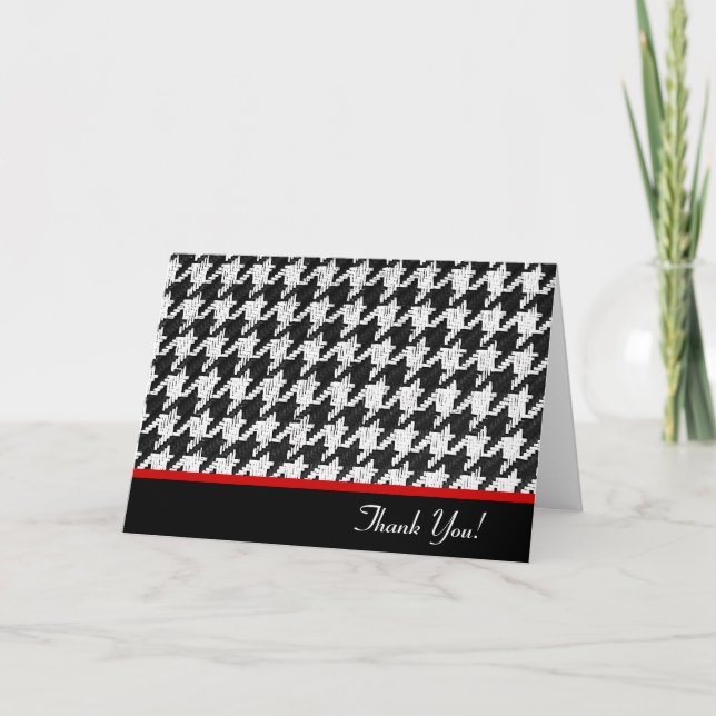 Houndstooth black and white thank you card (Front)