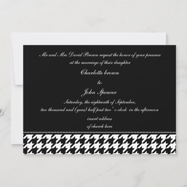 houndstooth black and white wedding invites (Front)