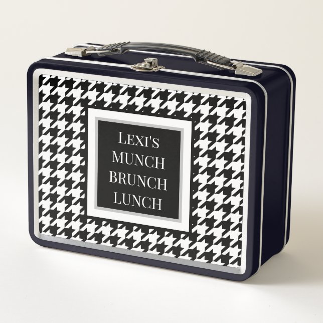 Houndstooth Black White Metal Lunch Box (Front)